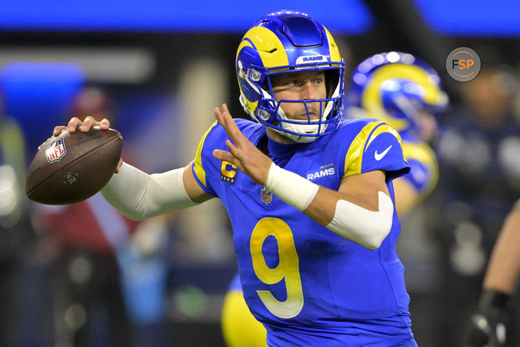 Dec 28, 2024; Inglewood, California, USA;   Los Angeles Rams quarterback Matthew Stafford (9) throws a pass against the Arizona Cardinals at SoFi Stadium. Credit: Jayne Kamin-Oncea-Imagn Images