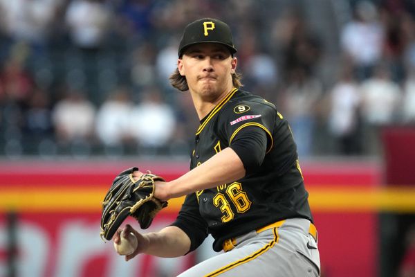 May 5, 2026; Phoenix, Arizona, USA; Pittsburgh Pirates pitcher Bubba Chandler (36) throws against the Arizona Diamondbacks in the first inning at Chase Field. Mandatory Credit: Rick Scuteri-Imagn Images