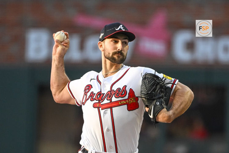 ATLANTA, GA - OCTOBER 07: Atlanta Braves starting pitcher Spencer Strider (99) during the second inning of game 1 of the NLDS between the Philadelphia Phillies and Atlanta Braves on October 7, 2023, at Truist Park in Atlanta, GA. (Photo by John Adams/Icon Sportswire)