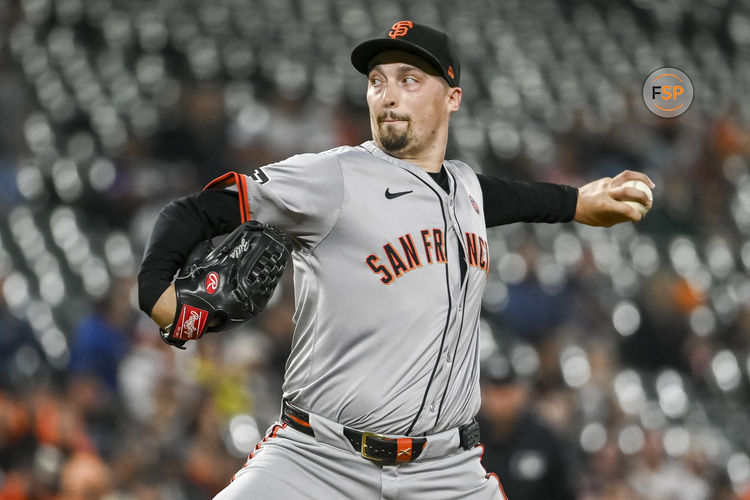 Sep 17, 2024; Baltimore, Maryland, USA;  San Francisco Giants pitcher Blake Snell (7) throws a second inning pitch against the Baltimore Orioles at Oriole Park at Camden Yards. Credit: Tommy Gilligan-Imagn Images