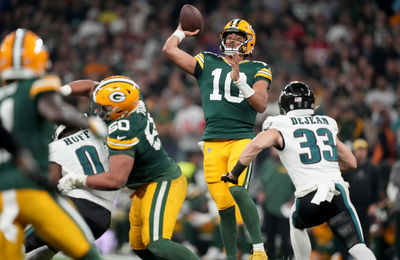 Sep 6, 2024; Sao Paulo, BRA; Green Bay Packers quarterback Jordan Love (10) throws during the second half against the Philadelphia Eagles at Neo Quimica Arena. Mandatory Credit: Kirby Lee-Imagn Images