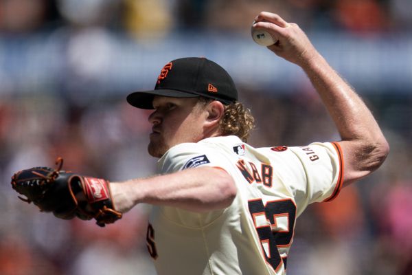 Aug 15, 2024; San Francisco, California, USA; San Francisco Giants starting pitcher Logan Webb (62) delivers against the Atlanta Braves during the second inning at Oracle Park. Mandatory Credit: D. Ross Cameron-USA TODAY Sports