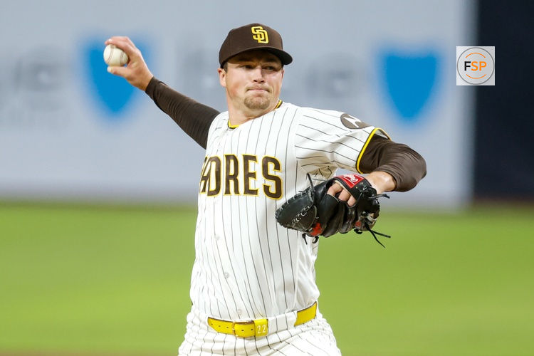 Apr 16, 2026; San Diego, California, USA; San Diego Padres relief pitcher Mason Miller (22) throws a pitch during the ninth inning against the Seattle Mariners at Petco Park. Credit: David Frerker-Imagn Images