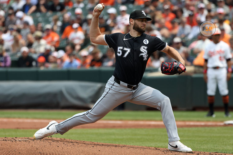 Jun 1, 2025; Baltimore, Maryland, USA; Chicago White Sox pitcher Adrian Houser (57) throws during the first inning against the Baltimore Orioles at Oriole Park at Camden Yards. Credit: Daniel Kucin Jr.-Imagn Images