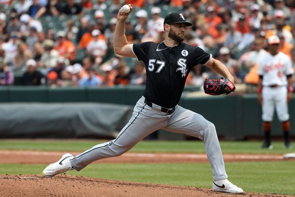 Jun 1, 2025; Baltimore, Maryland, USA; Chicago White Sox pitcher Adrian Houser (57) throws during the first inning against the Baltimore Orioles at Oriole Park at Camden Yards. Mandatory Credit: Daniel Kucin Jr.-Imagn Images