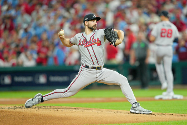 PHILADELPHIA, PA - OCTOBER 12: Atlanta Braves starting pitcher Spencer Strider (99) delivers a pitch during game four of the NLDS game between the Atlanta Braves and the Philadelphia Phillies on October 12, 2023, at Citizens Bank Park. (Photo by Andy Lewis/Icon Sportswire)