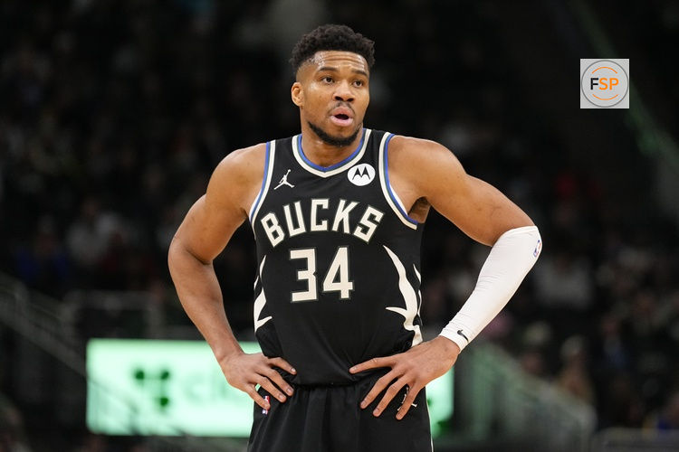 Jan 23, 2026; Milwaukee, Wisconsin, USA;  Milwaukee Bucks forward Giannis Antetokounmpo (34) looks on during the second quarter against the Denver Nuggets at Fiserv Forum. Credit: Jeff Hanisch-Imagn Images