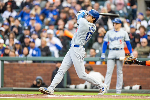 SAN FRANCISCO, CA - MAY 14: Los Angeles Dodgers two-way player Shohei Ohtani (17) hits a home run during the MLB baseball game between the Los Angeles Dodgers and San Francisco Giants on May 14, 2024 at Oracle Park in San Francisco, CA.  (Photo by Bob Kupbens/Icon Sportswire)