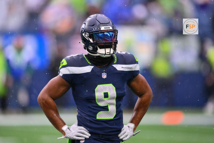 Dec 22, 2024; Seattle, Washington, USA; Seattle Seahawks running back Kenneth Walker III (9) during warmups before the game against the Minnesota Vikings at Lumen Field. Credit: Steven Bisig-Imagn Images