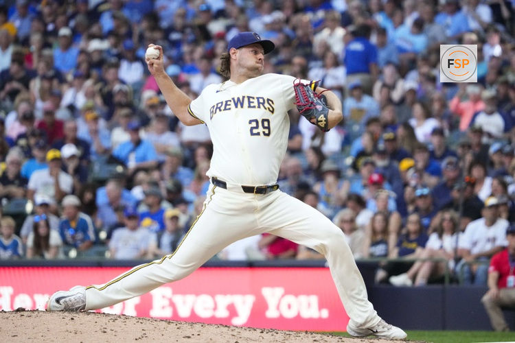 May 27, 2026; Milwaukee, Wisconsin, USA; Milwaukee Brewers pitcher Trevor Megill (29) delivers a pitch against the St. Louis Cardinals in the ninth inning at American Family Field. Final Milwaukee Brewers 2, St. Louis Cardinals 1. Credit: Michael McLoone-Imagn Images