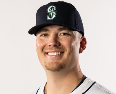Feb 20, 2025; Peoria, AZ, USA; Seattle Mariners pitcher Logan Evans poses for a portrait during media day at Peoria Sports Complex. Mandatory Credit: Mark J. Rebilas-Imagn Images