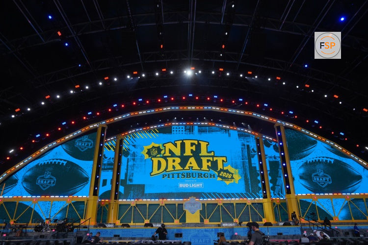 Apr 22, 2026; Pittsburgh, PA, USA; A general overall view of the 2026 NFL Draft theater stage at Acrisure Stadium. Credit: Kirby Lee-Imagn Images