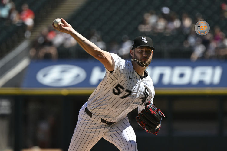Jun 28, 2025; Chicago, Illinois, USA; Chicago White Sox starting pitcher Adrian Houser (57) delivers a pitch during the first inning against the San Francisco Giants at Rate Field. Credit: Matt Marton-Imagn Images