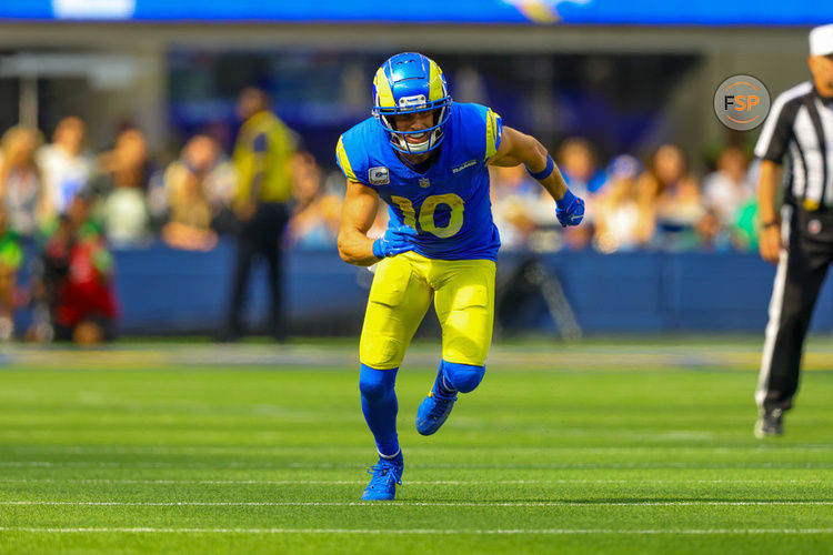 INGLEWOOD, CA - OCTOBER 08: Los Angeles Rams wide receiver Cooper Kupp (10) runs his route during the NFL game between the Philadelphia Eagles and the Los Angeles Rams on October 08, 2023, at SoFi Stadium in Inglewood, CA.(Photo by Jordon Kelly/Icon Sportswire)