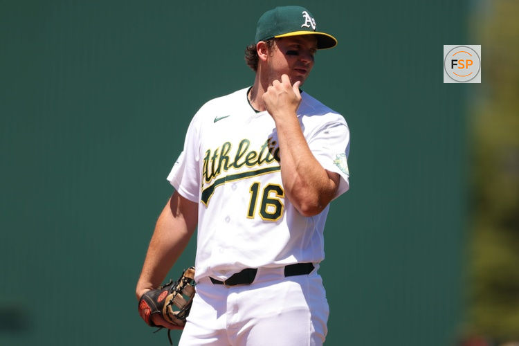Jun 21, 2026; West Sacramento, California, USA; Athletics first baseman Nick Kurtz (16) looks on during the sixth inning against the Los Angeles Angels at Sutter Health Park. Credit: Scott Marshall-Imagn Images
