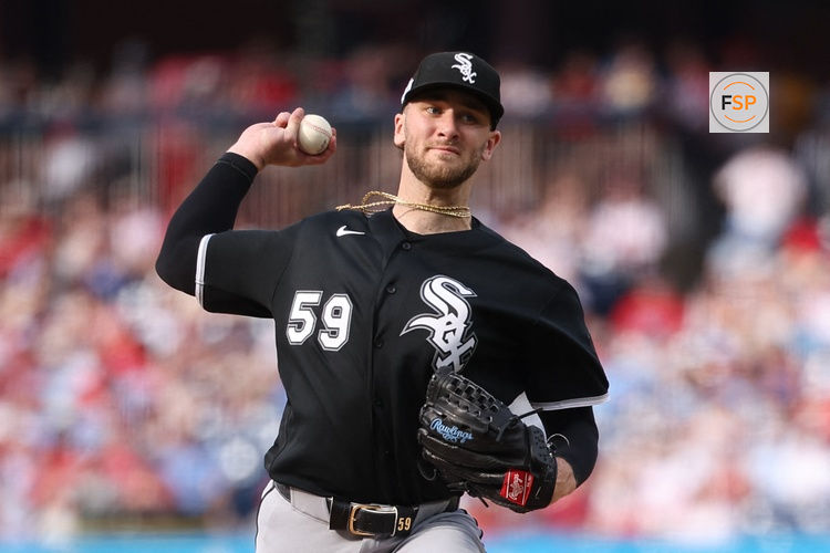 Jun 6, 2026; Philadelphia, Pennsylvania, USA; Chicago White Sox pitcher Sean Burke (59) throws a pitch against the Philadelphia Phillies during the sixth inning at Citizens Bank Park. Credit: Bill Streicher-Imagn Images