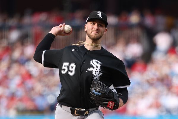 Jun 6, 2026; Philadelphia, Pennsylvania, USA; Chicago White Sox pitcher Sean Burke (59) throws a pitch against the Philadelphia Phillies during the sixth inning at Citizens Bank Park. Mandatory Credit: Bill Streicher-Imagn Images