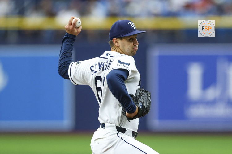 Jul 12, 2026; St. Petersburg, Florida, USA; Tampa Bay Rays starting pitcher Ian Seymour (61) throws a pitch against the Seattle Mariners in the first inning at Tropicana Field. Credit: Nathan Ray Seebeck-Imagn Images