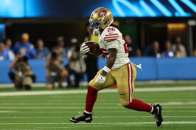 Aug 20, 2026; Inglewood, California, USA;  San Francisco 49ers running back Kaelon Black (26) runs with the ball during the first quarter against the Los Angeles Chargers at SoFi Stadium. Mandatory Credit: Kiyoshi Mio-Imagn Images