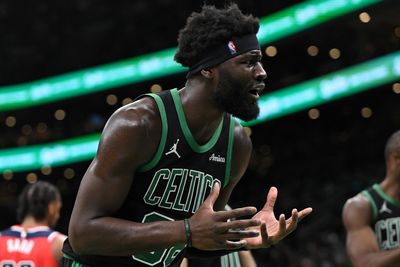 Mar 14, 2026; Boston, Massachusetts, USA; Boston Celtics center Neemias Queta (88) reacts after being called for a foul against the Washington Wizards during the first half at the TD Garden. Mandatory Credit: Brian Fluharty-Imagn Images