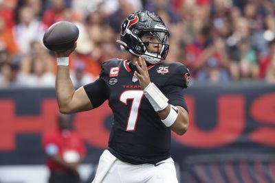 Sep 20, 2026; Houston, Texas, USA; Houston Texans quarterback C.J. Stroud (7) attempts a pass during the game against the Cincinnati Bengals at Reliant Stadium. Mandatory Credit: Troy Taormina-Imagn Images
