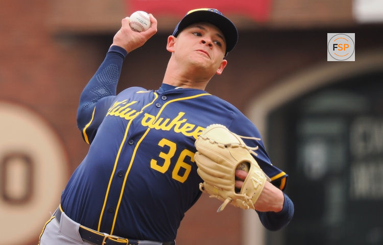 Apr 24, 2025; San Francisco, California, USA;  Milwaukee Brewers starting pitcher Tobias Myers (36) pitches the ball during the first inning against the San Francisco Giants at Oracle Park. Credit: Kelley L Cox-Imagn Images