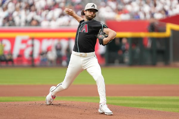 May 17, 2025; Phoenix, Arizona, USA; Arizona Diamondbacks pitcher Zac Gallen (23) pitches against the Colorado Rockies in the first inning at Chase Field. Mandatory Credit: Jacob Reiner-Imagn Images
