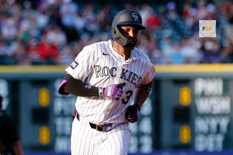 Jun 23, 2026; Denver, Colorado, USA; Colorado Rockies third baseman Willi Castro (3) rounds the bases on a solo home run in the second inning against the Boston Red Sox at Coors Field. Credit: Isaiah J. Downing-Imagn Images