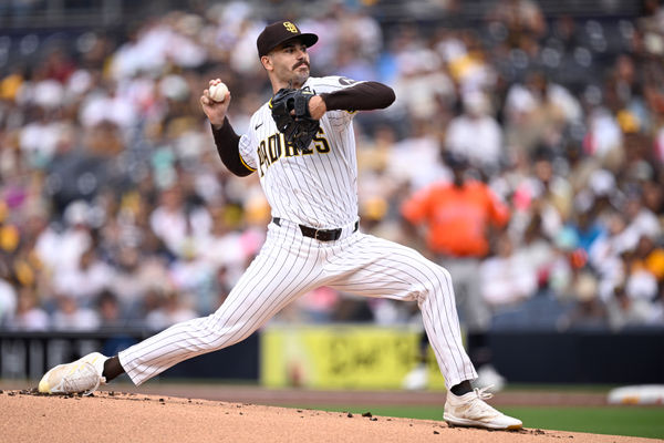 Sep 18, 2024; San Diego, California, USA; San Diego Padres starting pitcher Dylan Cease (84) pitches against the Houston Astros during the first inning at Petco Park. Mandatory Credit: Orlando Ramirez-Imagn Images