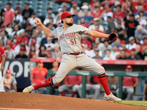 ANAHEIM, CA - AUGUST 22: Cincinnati Reds pitcher Graham Ashcraft (51) pitching during an MLB baseball game against the Los Angeles Angels played on August 22, 2023 at Angel Stadium in Anaheim, CA. (Photo by John Cordes/Icon Sportswire)