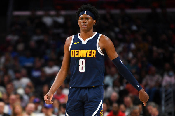 LOS ANGELES, CA - OCTOBER 17: Denver Nuggets Forward Peyton Watson (8) looks on during a NBA exhibition game between the Denver Nuggets and the Los Angeles Clippers on October 17, 2023 at Crypto.com Arena in Los Angeles, CA. (Photo by Brian Rothmuller/Icon Sportswire)