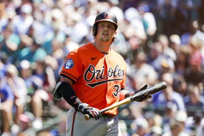 Jun 18, 2026; Seattle, Washington, USA; Baltimore Orioles designated hitter Adley Rutschman (35) reacts following a strikeout looking against the Seattle Mariners during the seventh inning at T-Mobile Park. Mandatory Credit: Joe Nicholson-Imagn Images