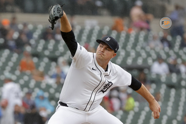 Sep 24, 2024; Detroit, Michigan, USA;  Detroit Tigers starting pitcher Tarik Skubal (29) pitches in the first inning against the Tampa Bay Rays at Comerica Park. Credit: Rick Osentoski-Imagn Images