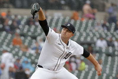 Sep 24, 2024; Detroit, Michigan, USA;  Detroit Tigers starting pitcher Tarik Skubal (29) pitches in the first inning against the Tampa Bay Rays at Comerica Park. Mandatory Credit: Rick Osentoski-Imagn Images