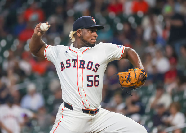HOUSTON, TX - JUNE 05:  Houston Astros starting pitcher Ronel Blanco (56) throws a pitch in the top of the second inning during the MLB game between the St. Louis Cardinals and Houston Astros on June 5, 2024 at Minute Maid Park in Houston, Texas.  (Photo by Leslie Plaza Johnson/Icon Sportswire)