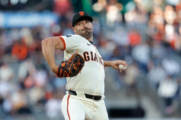 May 19, 2025; San Francisco, California, USA;  San Francisco Giants pitcher Robbie Ray (38) throws a pitch during the first inning against the Kansas City Royals at Oracle Park. Mandatory Credit: Sergio Estrada-Imagn Images