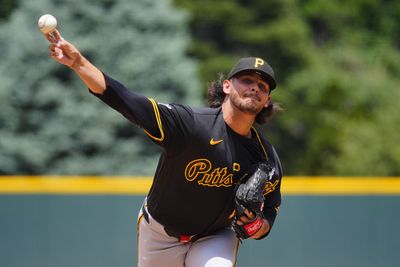 Jun 21, 2026; Denver, Colorado, USA; Pittsburgh Pirates starting pitcher Jared Jones (17) delivers a pitch in the first inning against the Colorado Rockies at Coors Field. Mandatory Credit: Ron Chenoy-Imagn Images