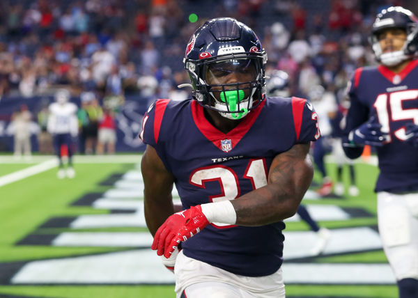 HOUSTON, TX - OCTOBER 30:  Houston Texans running back Dameon Pierce (31) celebrates after scoring a touchdown in the fourth quarter during the NFL game between the Tennessee Titans and Houston Texans on October 30, 2022 at NRG Stadium in Houston, Texas.  (Photo by Leslie Plaza Johnson/Icon Sportswire)