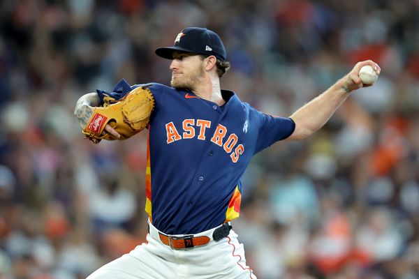 Jun 21, 2026; Houston, Texas, USA; Houston Astros pitcher Josh Hader (71) delivers a pitch against the Cleveland Guardians during the ninth inning at Daikin Park. Mandatory Credit: Erik Williams-Imagn Images