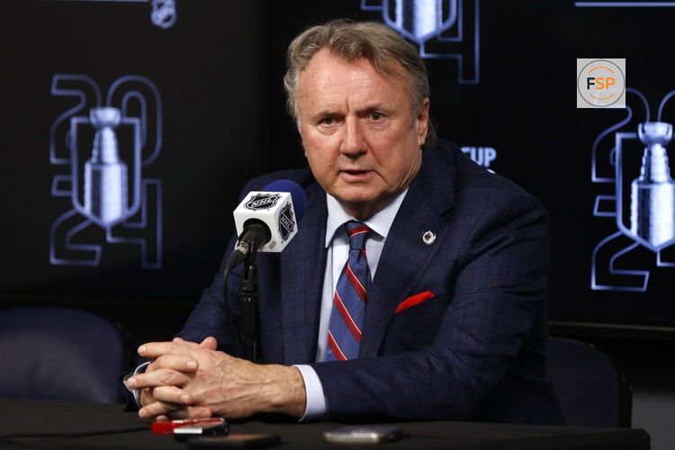 Apr 30, 2024; Winnipeg, Manitoba, CAN; Winnipeg Jets head coach Rick Bowness talks to media after their loss to the Colorado Avalanche in game five of the first round of the 2024 Stanley Cup Playoffs at Canada Life Centre. Credit: James Carey Lauder-USA TODAY Sports