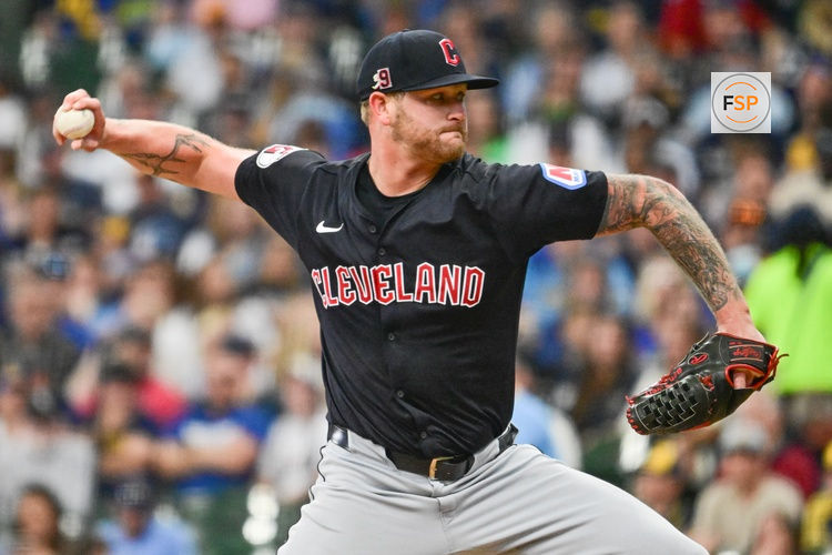 Aug 18, 2024; Milwaukee, Wisconsin, USA; Cleveland Guardians starting pitcher Ben Lively (39) pitches against the Milwaukee Brewers in the first inning at American Family Field. Credit: Benny Sieu-USA TODAY Sports