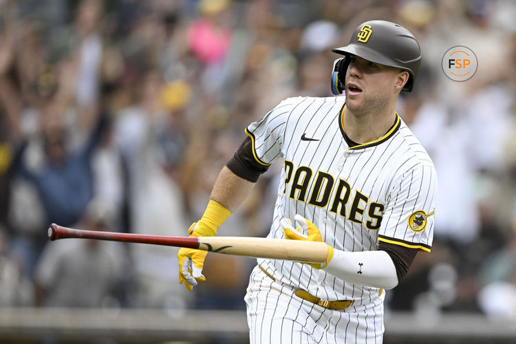 May 28, 2025; San Diego, California, USA; San Diego Padres first baseman Gavin Sheets (30) rounds the bases after hitting a two-run home run during the seventh inning against the Miami Marlins at Petco Park. Credit: Denis Poroy-Imagn Images