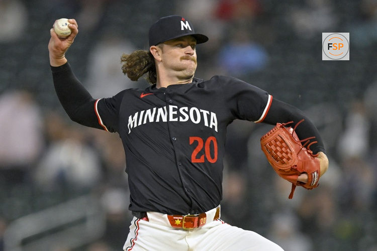MINNEAPOLIS, MN - APRIL 22:  Minnesota Twins pitcher Chris Paddack (20) delivers a pitch during the seventh inning of a MLB game between the Minnesota Twins and Chicago White Sox on April 22, 2024, at Target Field in Minneapolis, MN. (Photo by Nick Wosika/Icon Sportswire)