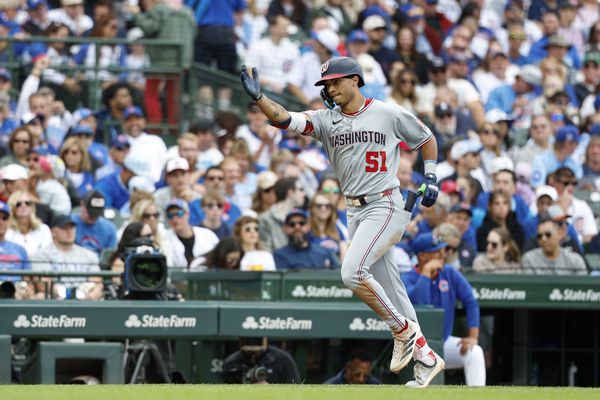 Sep 6, 2025; Chicago, Illinois, USA; Washington Nationals left fielder Daylen Lile (51) rounds the bases after hitting a solo home run against the Chicago Cubs during the fourth inning at Wrigley Field. Mandatory Credit: Kamil Krzaczynski-Imagn Images