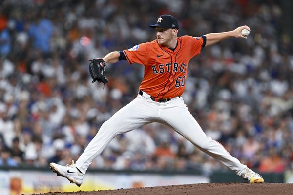 Jun 27, 2025; Houston, Texas, USA; Houston Astros pitcher Brandon Walter (60) delivers a pitch in the second inning against the Chicago Cubs at Daikin Park. Mandatory Credit: Maria Lysaker-Imagn Images 