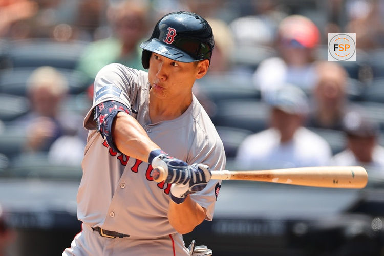 BRONX, NY - JULY 06:  Masataka Yoshida #7 of the Boston Red Sox at bat during the game against the New York Yankees on July 6, 2024 at Yankee Stadium in the Bronx, New York.  (Photo by Rich Graessle/Icon Sportswire)