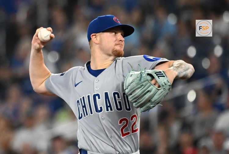 Aug 13, 2025; Toronto, Ontario, CAN;  Chicago Cubs starting pitcher Cade Horton (22) delivers a pitch against the Toronto Blue Jays in the first inning at Rogers Centre. Credit: Dan Hamilton-Imagn Images