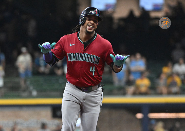 Sep 20, 2024; Milwaukee, Wisconsin, USA; Arizona Diamondbacks second base Ketel Marte (4) rounds the bases after hitting a home run against the Milwaukee Brewers in the first inning at American Family Field. Credit: Michael McLoone-Imagn Images