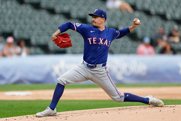 Aug 28, 2024; Chicago, IL, USA; Texas Rangers starting pitcher Andrew Heaney (44) delivers a pitch against the Chicago White Sox during the first inning of game one of the doubleheader at Guaranteed Rate Field. Mandatory Credit: Kamil Krzaczynski-USA TODAY Sports