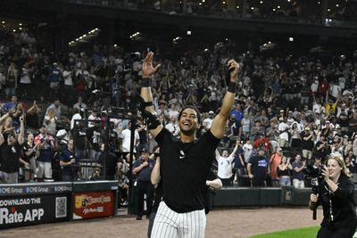 Jun 9, 2026; Chicago, Illinois, USA;  Chicago White Sox right fielder Braden Montgomery (24), reacts after his walk off two run home run during the tenth inning against the Atlanta Braves at Rate Field. Mandatory Credit: Matt Marton-Imagn Images
